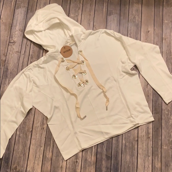 essue Tops - Super Cute Lace Up Collar Hoodie